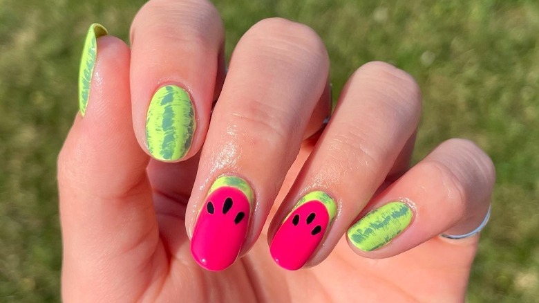 manicure with watermelon print