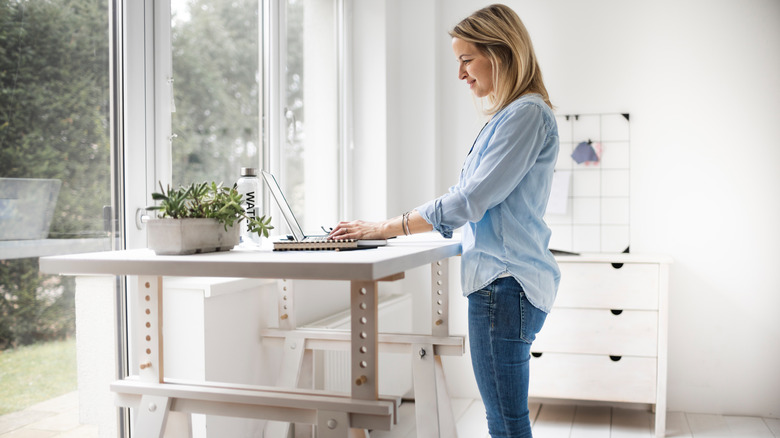 woman at standing desk