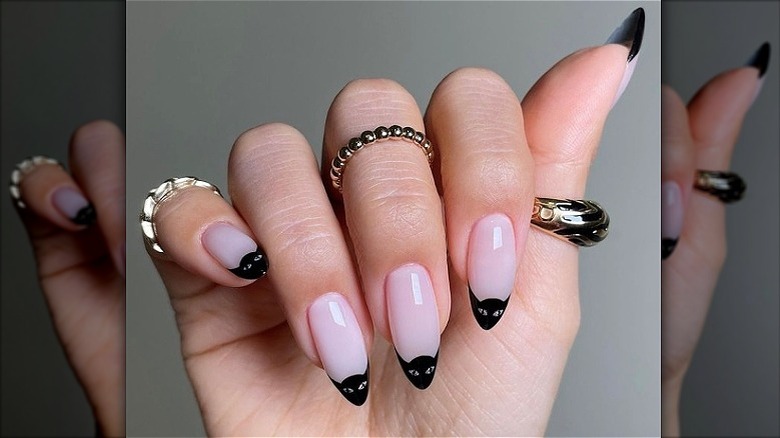 Black cat French nails
