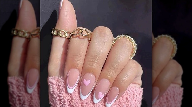 Pink heart French nails