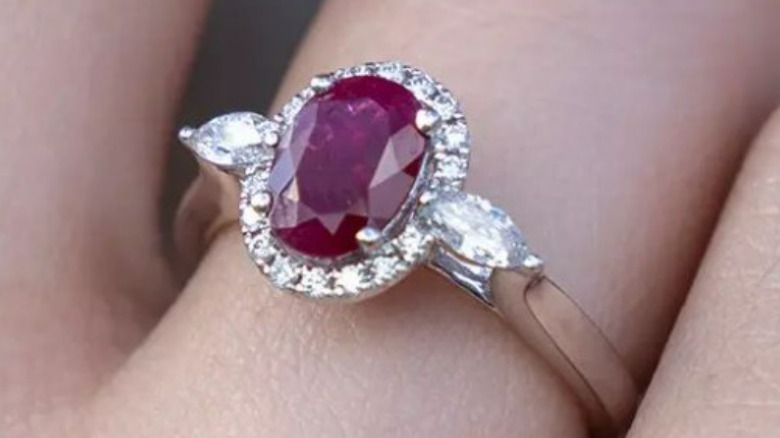 red beryl and diamond ring