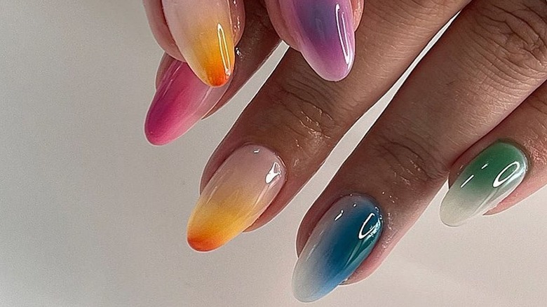 close up of aura nails