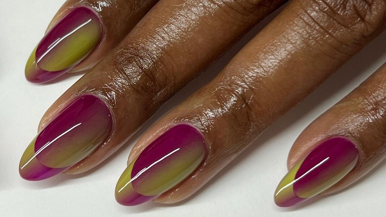 purple/green french illusion nails