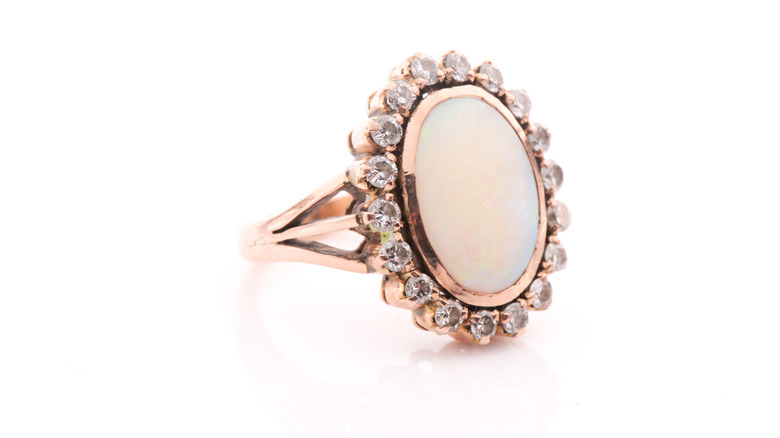 Large opal ring with diamonds 