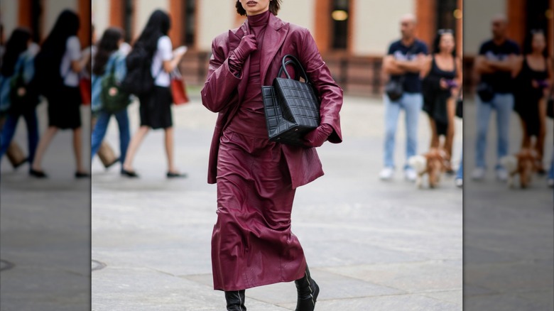 woman wearing black cherry outfit