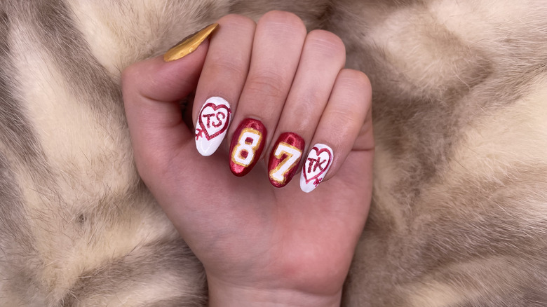 Taylor Swift and Travis Kelce-inspired manicure hearts