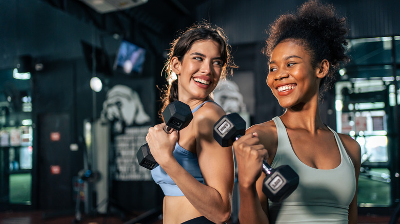 Two girls working out