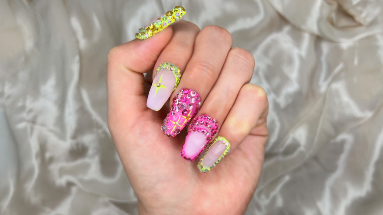 Bunnie Xo-inspired nails with rhinestones