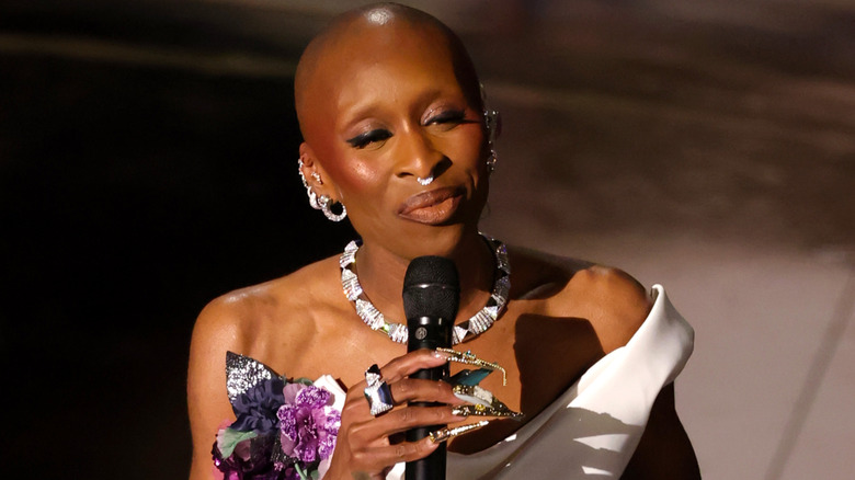 Cynthia Erivo in a floral gown at the 2025 Academy Awards.