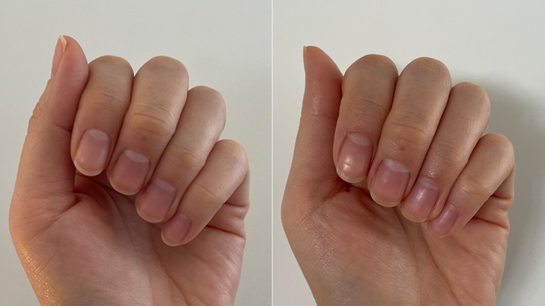 Nails before and after using OPI serum