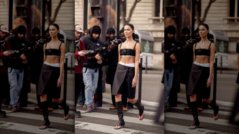 woman wearing black two piece set