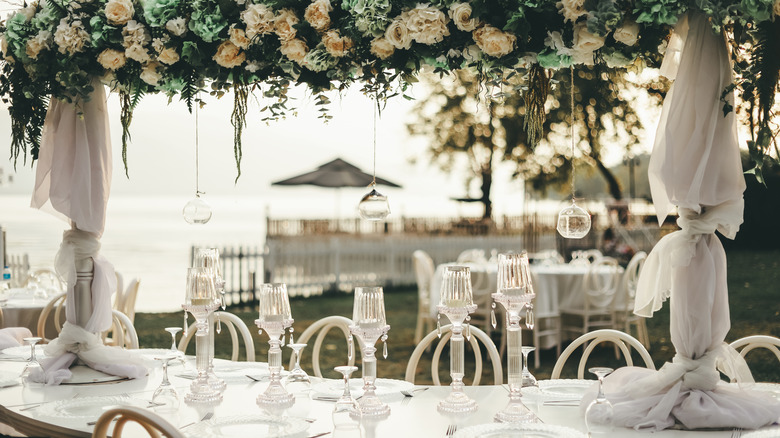 White wedding table and flowers