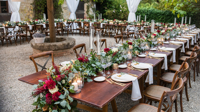 Outdoor wedding reception tables