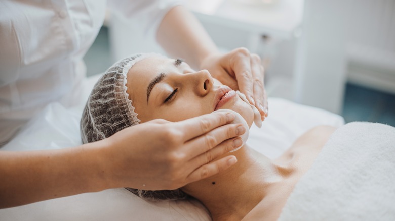 woman having product facial 