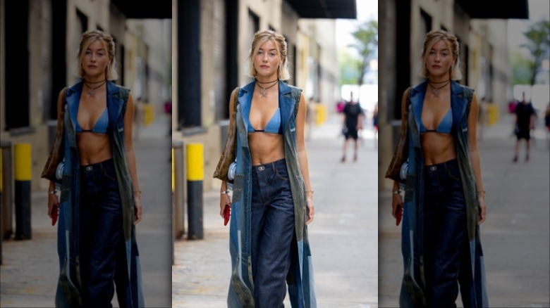 woman wearing denim bikini top