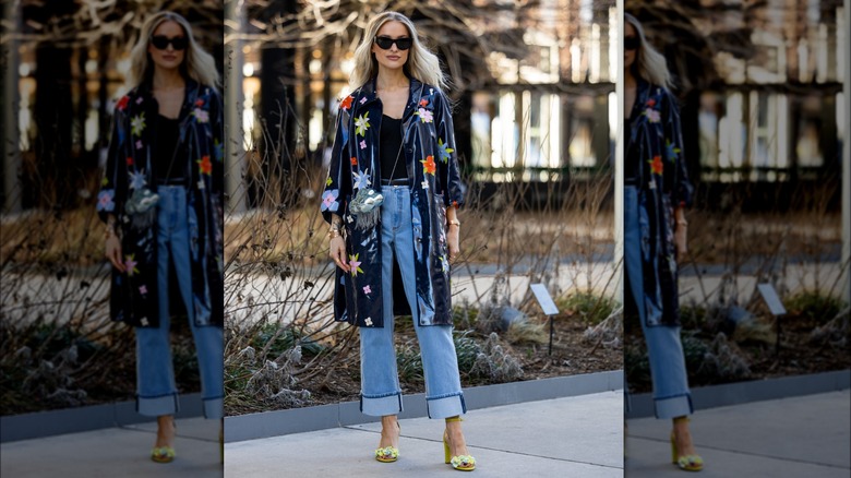 Blue floral robe light wash jeans