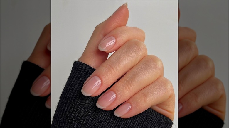 Sheer French manicure on short nails