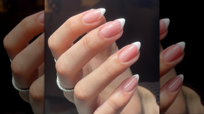 Stiletto French-tips milky manicure