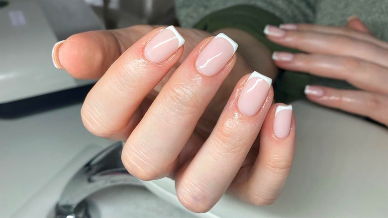 Square nude French-tips manicure