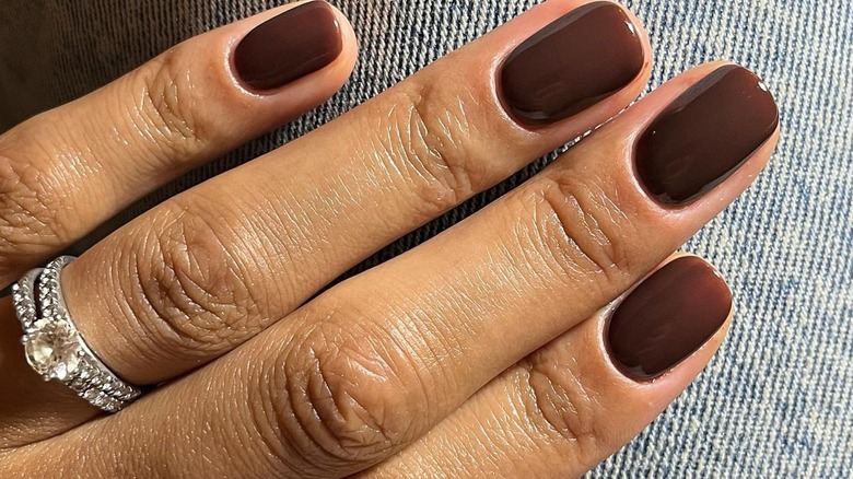 brown fall gel overlay nails