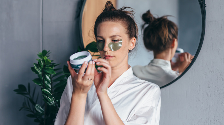 Woman studies beauty label