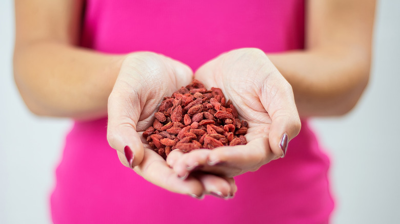 Person holding goji berries