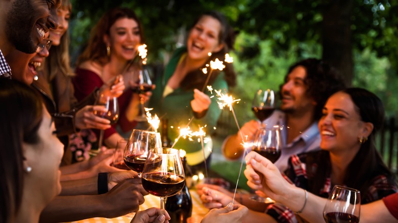 Friends gather at outdoor party