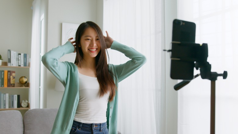 girl in front of camera