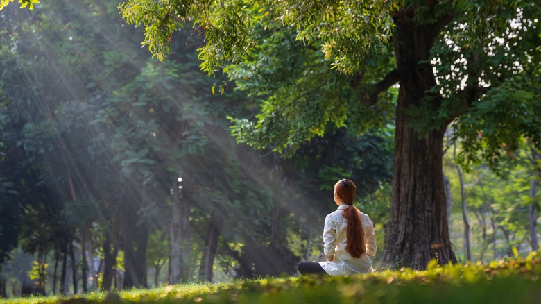 Woman meditating in nature