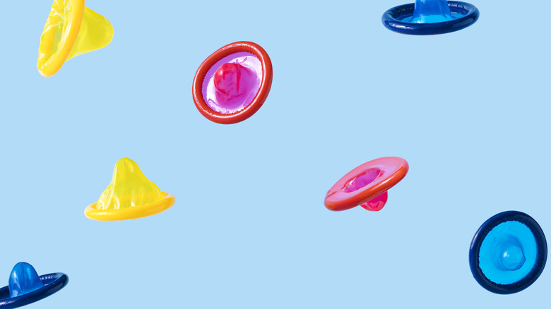 falling colorful condoms
