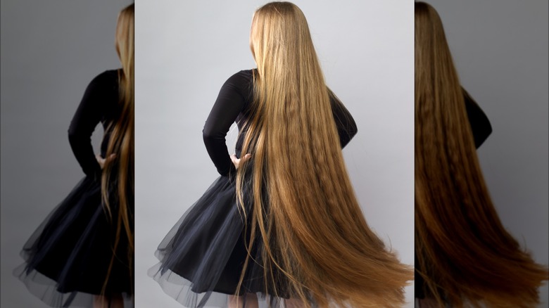 A woman with very long hair