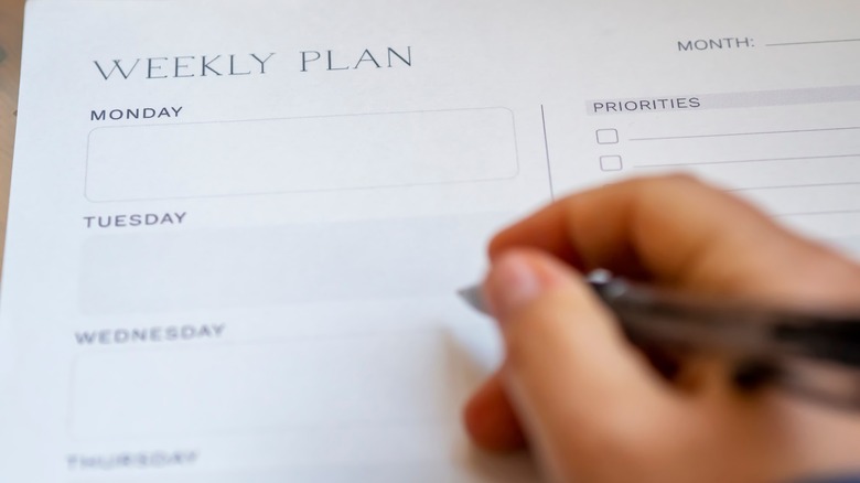 Woman writing in planner 