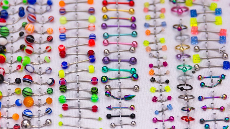 Colorful body jewelry selection