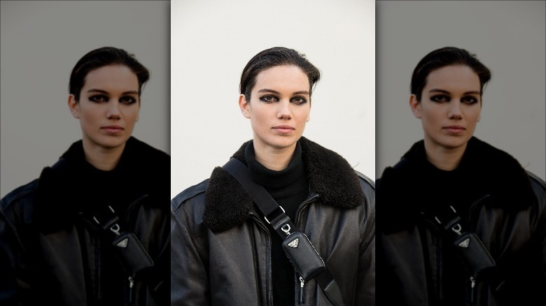 deconstructed eyeliner with motorcycle jacket