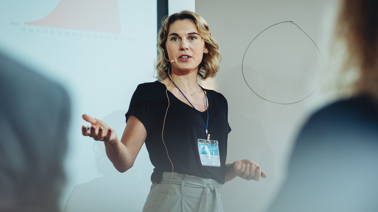 Woman speaking publicly