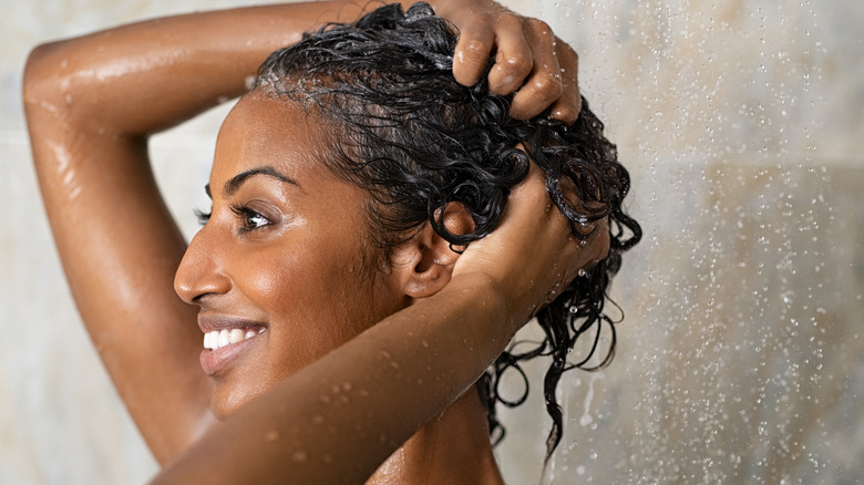 woman washing hair