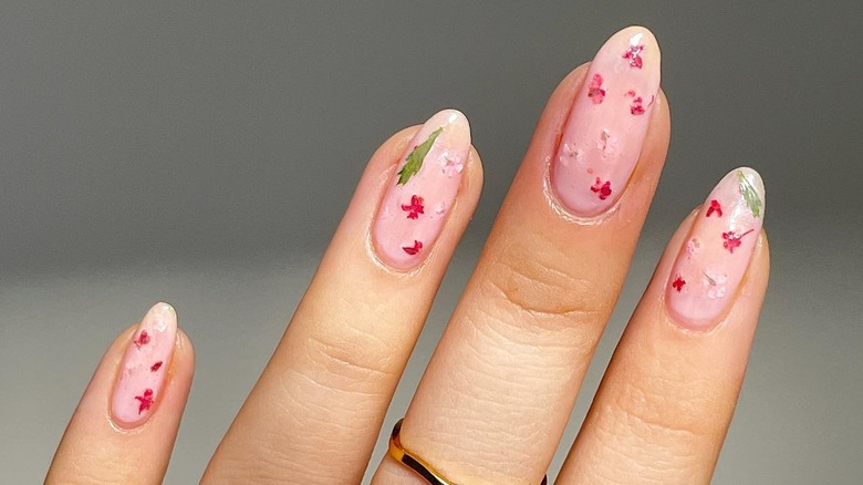 pink floral milk-bath nails