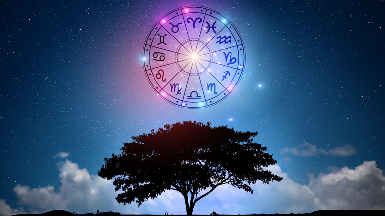 zodiac wheel in night sky 