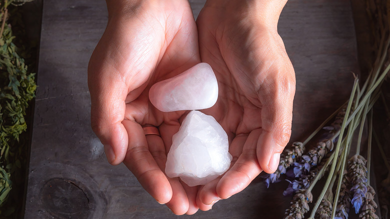 Woman holding crystals