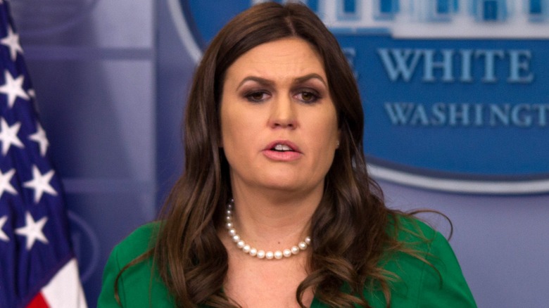 Sarah Huckabee Sanders wearing heavy makeup during her time as press secretary.