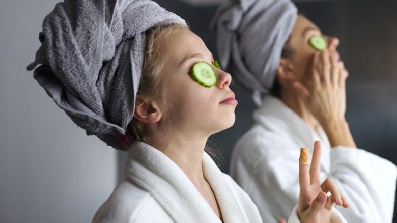 Girl and mother having a spa day