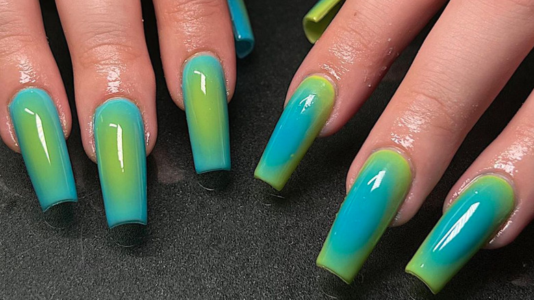 blue and green aura nails