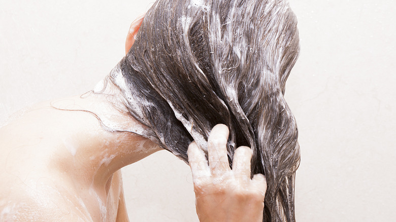 Model washing hair