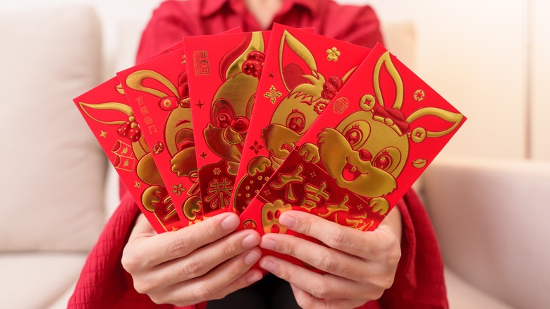 Chinese red envelops with rabbits