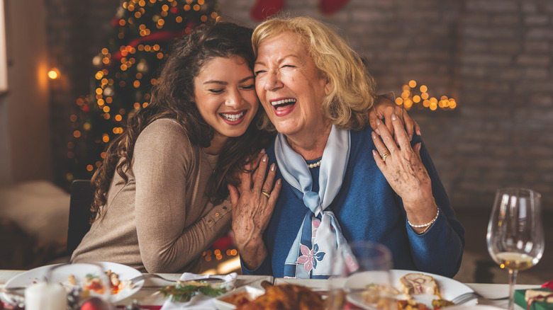 Woman and grandma Christmas tree