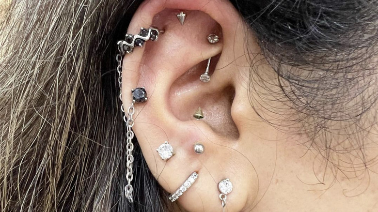 Woman with multiple piercings