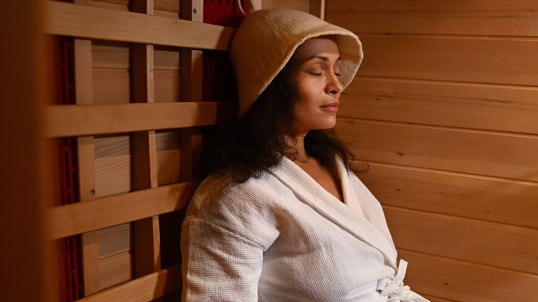 female in a sauna