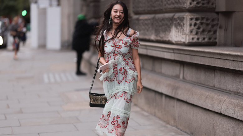 Woman walking in maxi dress