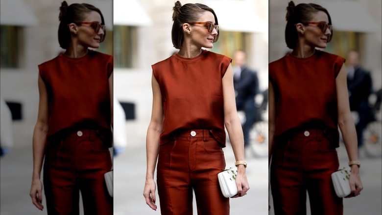 Olivia Palermo wearing copper satin top