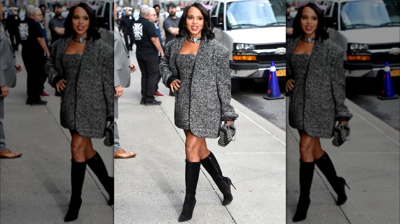 Kerry Washington wearing tweed dress and blazer